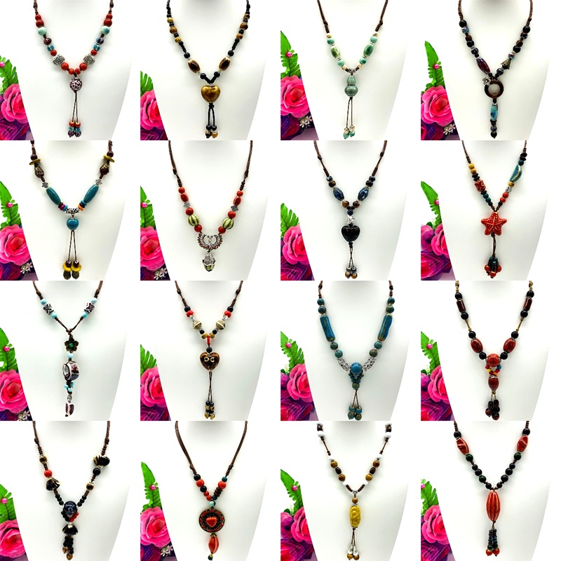 Fashion Long Ethnic Style Ceramic Pendant Necklace Jewelry DIY Rope Necklace Length Adjustable