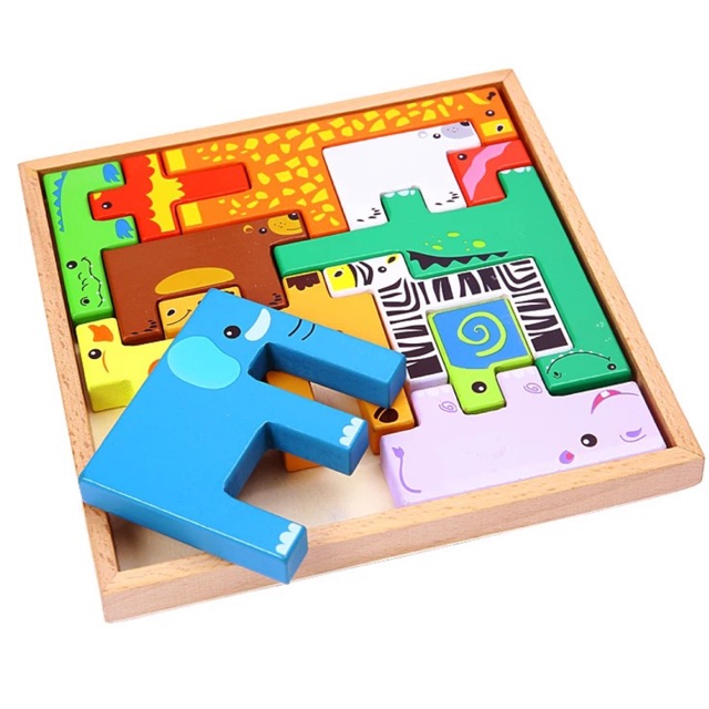 Wooden animal  tetris mainan balok binatang creative 