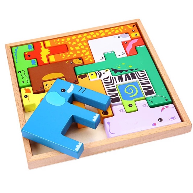 Wooden animal tetris mainan balok binatang creative Wooden animal tetris mainan balok binatang creative