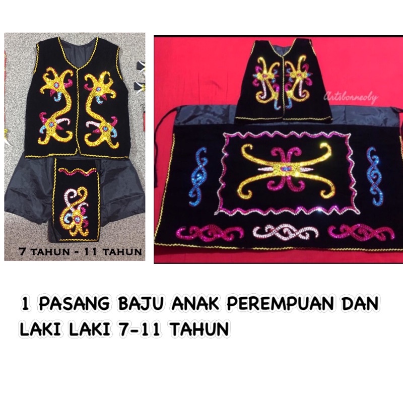 SEPASANG BAJU DAYAK ANAK USIA 7-11 tahun