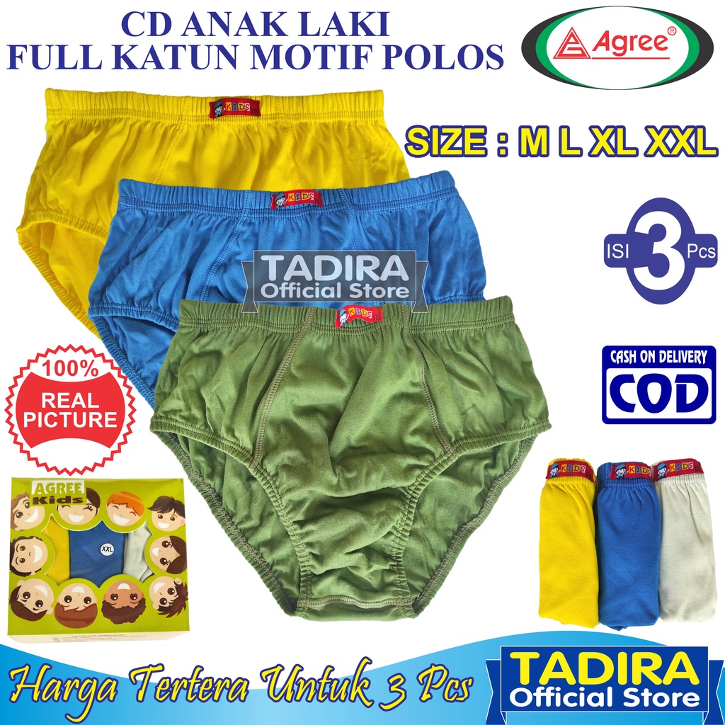 3 Pcs CD Anak Laki-Laki Bahan Full Katun Tebal Multiwarna Motif Polos Usia 4 - 13 Tahun AGREE_KIDS_REALPICT | TADIRA