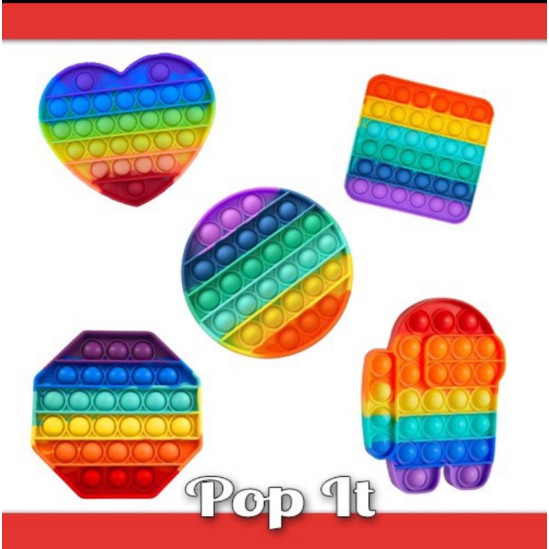 Mainan Pop It Murah Popit Pop Its Square Rainbow Multicolour Fidget Toys
