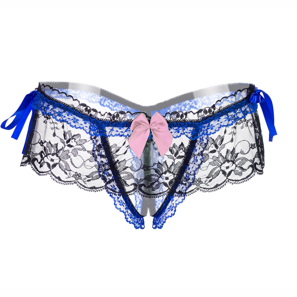 (COD) G String Sexy Sheer Lace Ruffle transparan Open Crotch Celana dalam Wanita C057