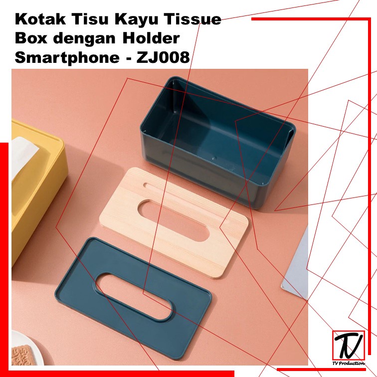 Kotak Tisu Kayu / Box Tissue Dengan Holder Smartphone