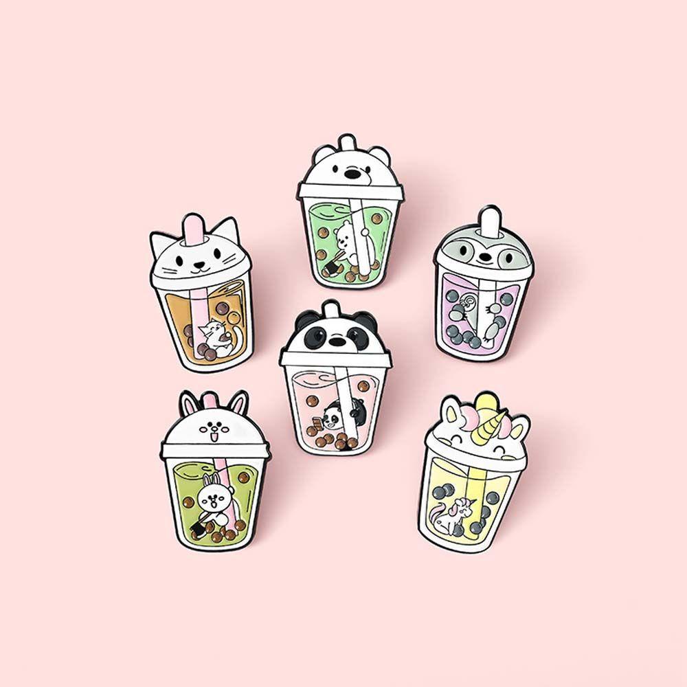 [Elegan] Teh Susu Pet Bros Hadiah Untuk Anak-Anak Kartun Perhiasan Aksesoris Beruang Kerah Pin Lencana Pin Enamel Pin