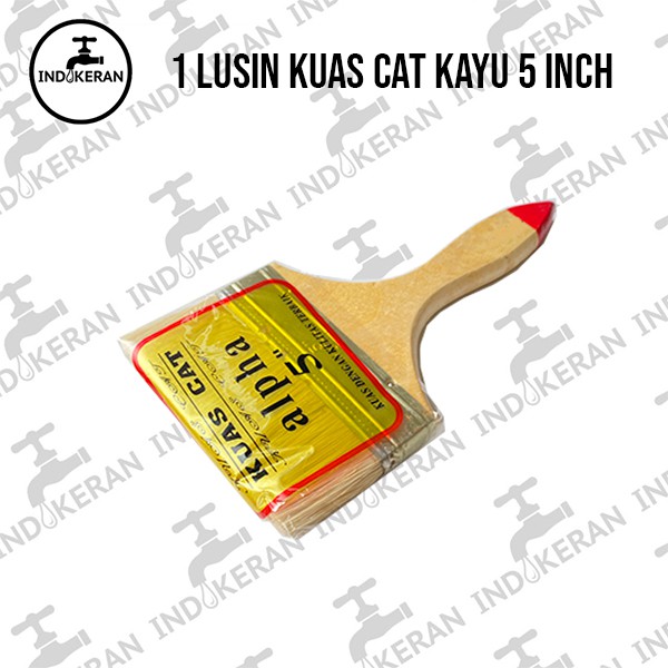 INDOKERAN - 5 Inch - Grosir Lusin Kuas Cat Tembok Serbaguna Gagang Kayu - High Quality