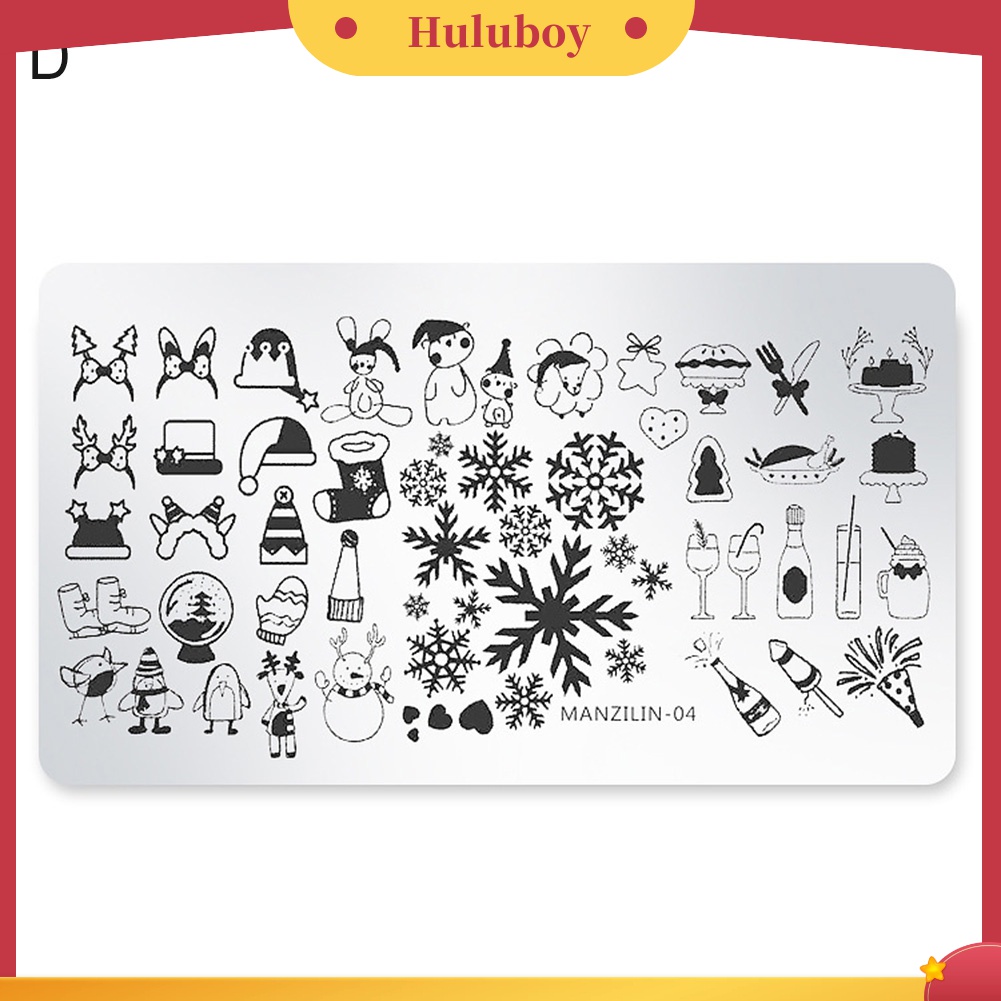 Huluboy Huluboy♡ Plat Stempel Print Snowflake / Santa / Snowman Untuk Dekorasi Nail Art