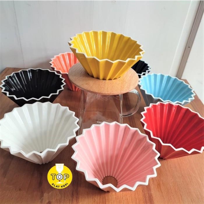 Jual Dripper Origami coffee V60 kopi drip Japan style ori with wood