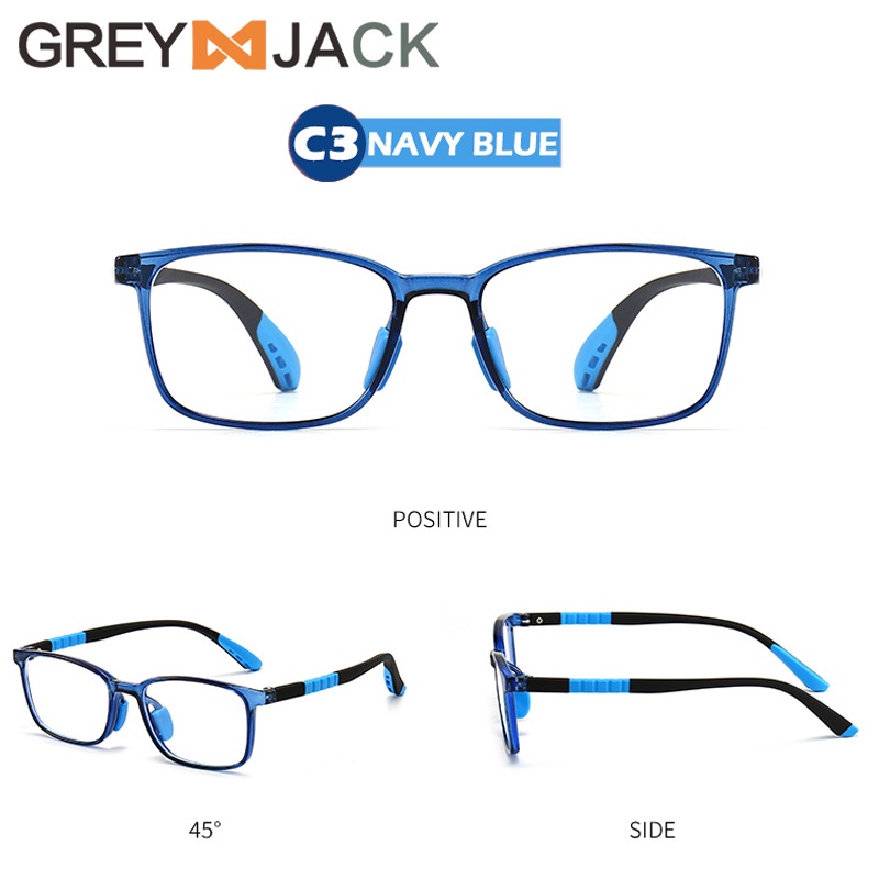 Grey Jack/Kacamata ANAK Anti radiasi Blueray komputer HP TV TR90  ringan lentur nyaman model kotak Anak laki-laki/ FA 5287-C3 NAVY BLUE