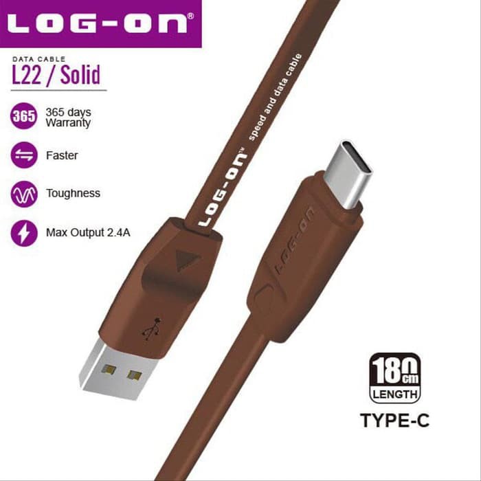 KABEL DATA LO-L22 SAFE AND SPEED TYPE C USB CABLE - 180 CM FLAT SERIES 2.4A LOG-ON