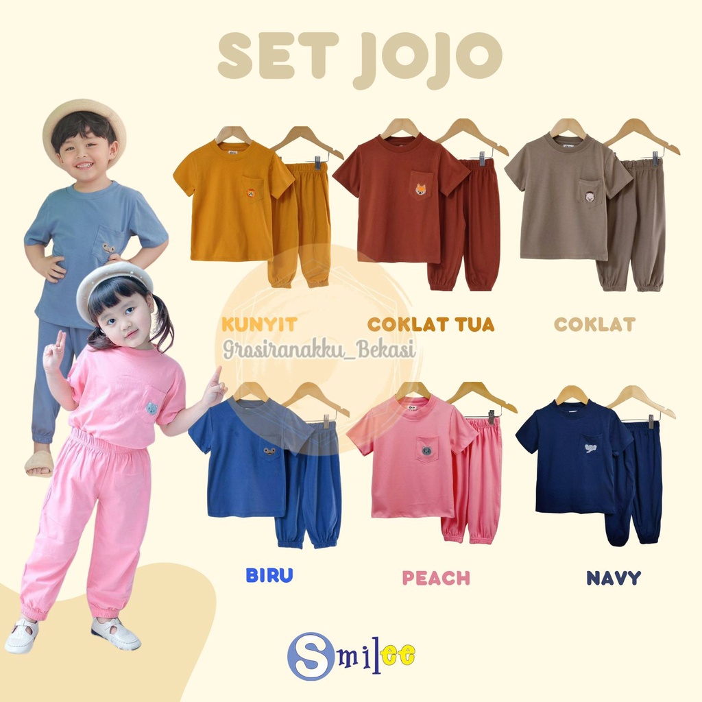 Setelan Anak Unisex Smilee Jojo Mix Warna Size 1-5Tahun