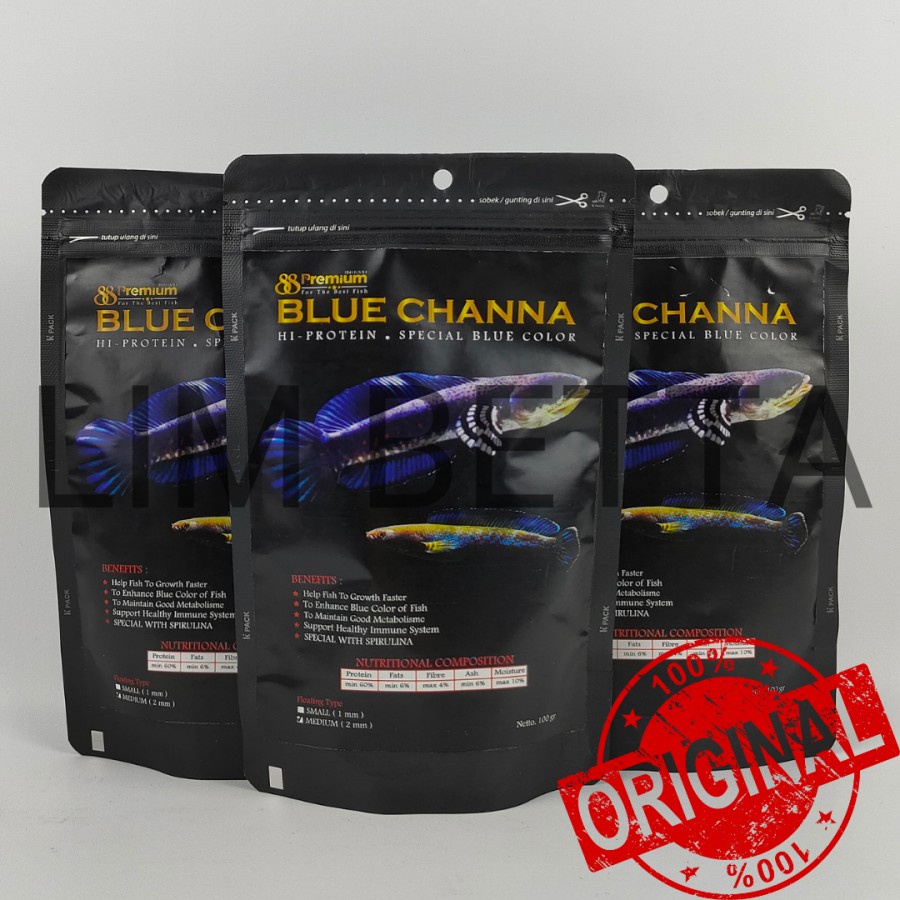 PREMIUM 88 BLUE CHANNA 100 GRAM 2MM - PELET IKAN CHANNA