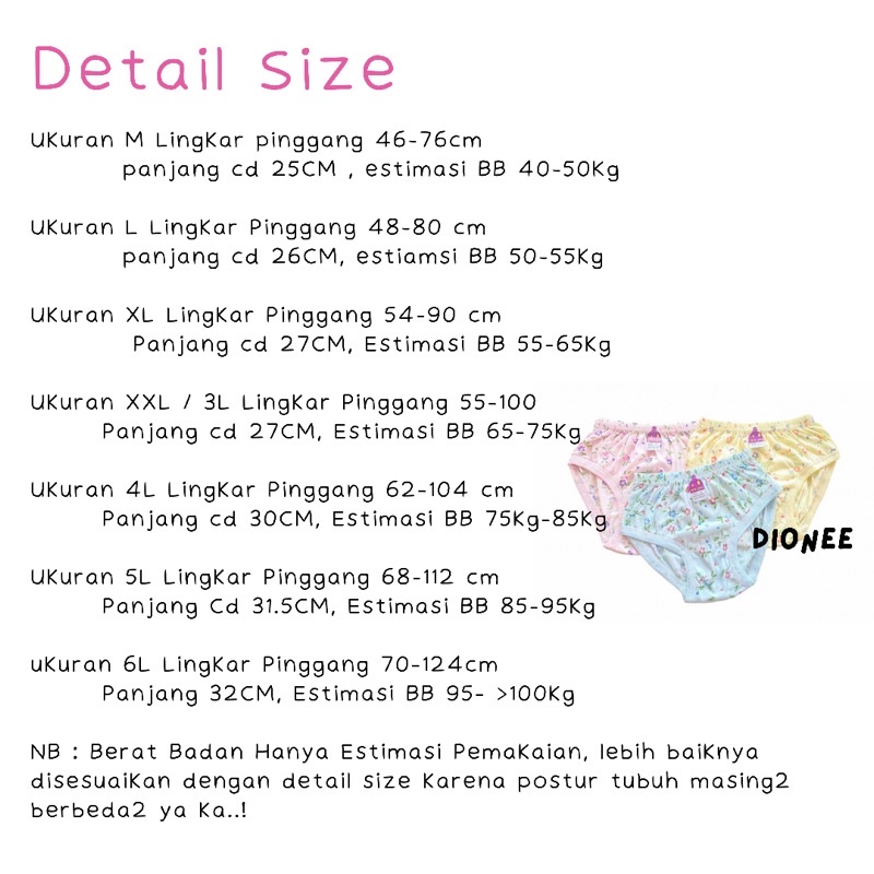 1 Lusin CD Celana Dalam Wanita Jumbo Bigsize 4L 5L 6L Melar Pakaian Dalam Wanita Kancut Sempak Ibu