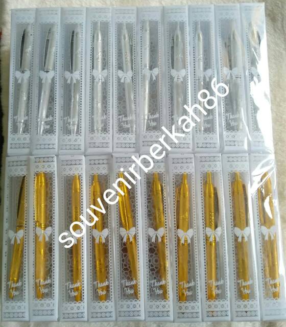 

mdn Isi 50 pcs Pulpen Emas perak Kemas Mika MOTIF Souvenir Pernikahan Khitanan sunatan Ultah