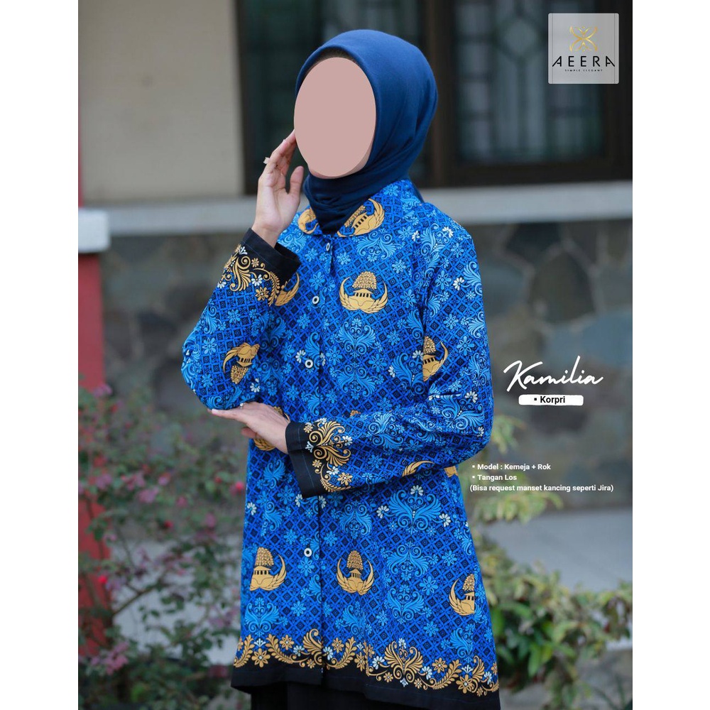 Kemeja Wanita Dinas PNS Korpri dan Rok Kamiila by Aeera Toyobo 40s Terdapat Saku dikanan