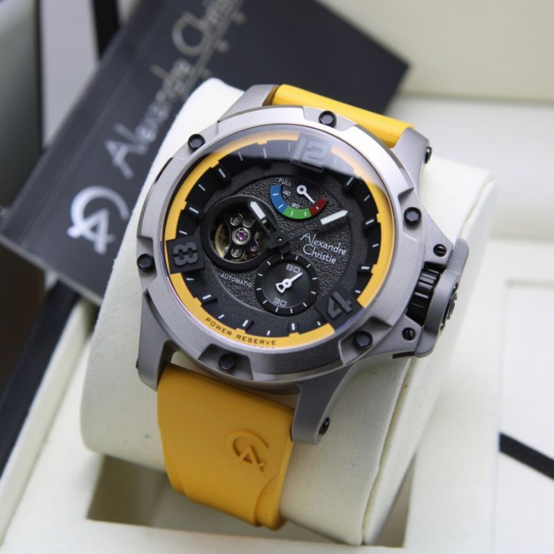 Jam Tangan Alexandre Christie AC 6295 MP Titanium Automatic Tali Rubber Pria / Cowok Original