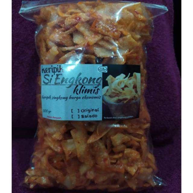 

Keripik singkong Si Engkong Klimis. Rasa balado pedas asem jeruk, 500gr.