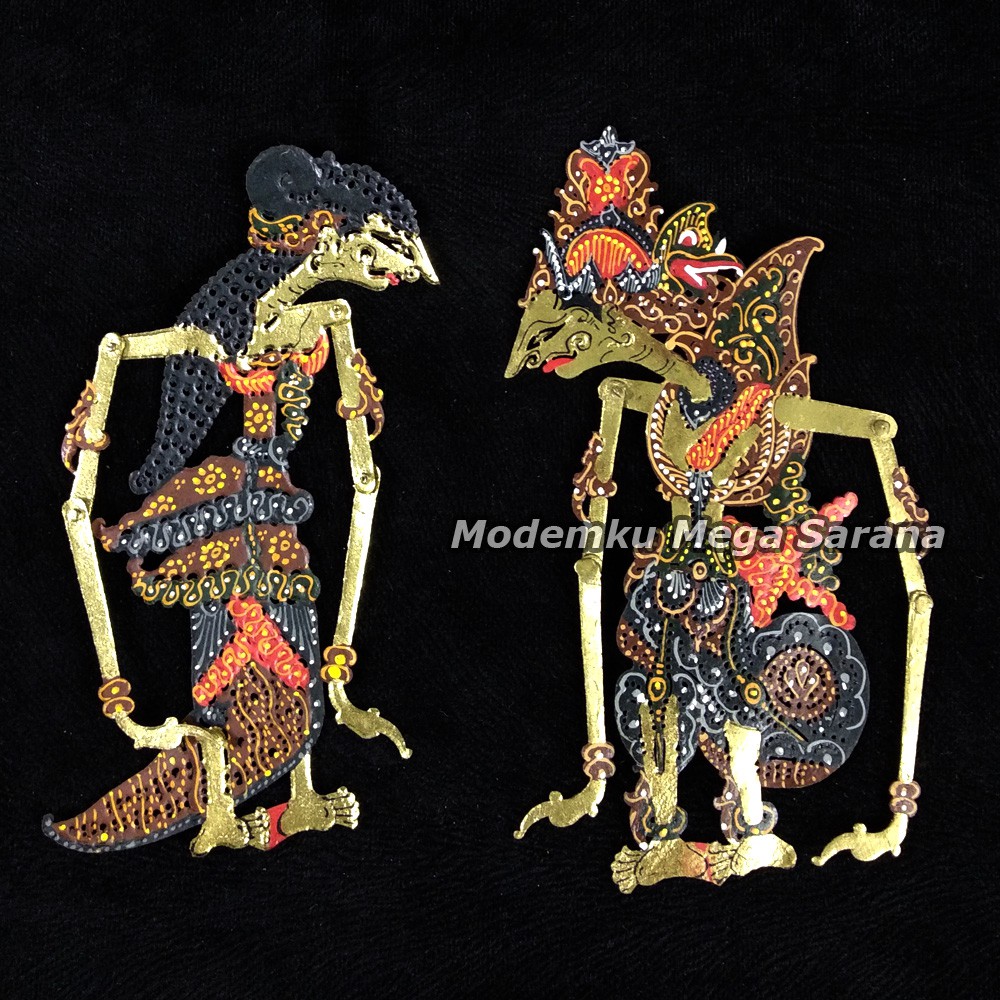 Miniatur Wayang Kulit Mini Caperan Rama Shinta Tanpa Gagang - RUS01 Batik Version