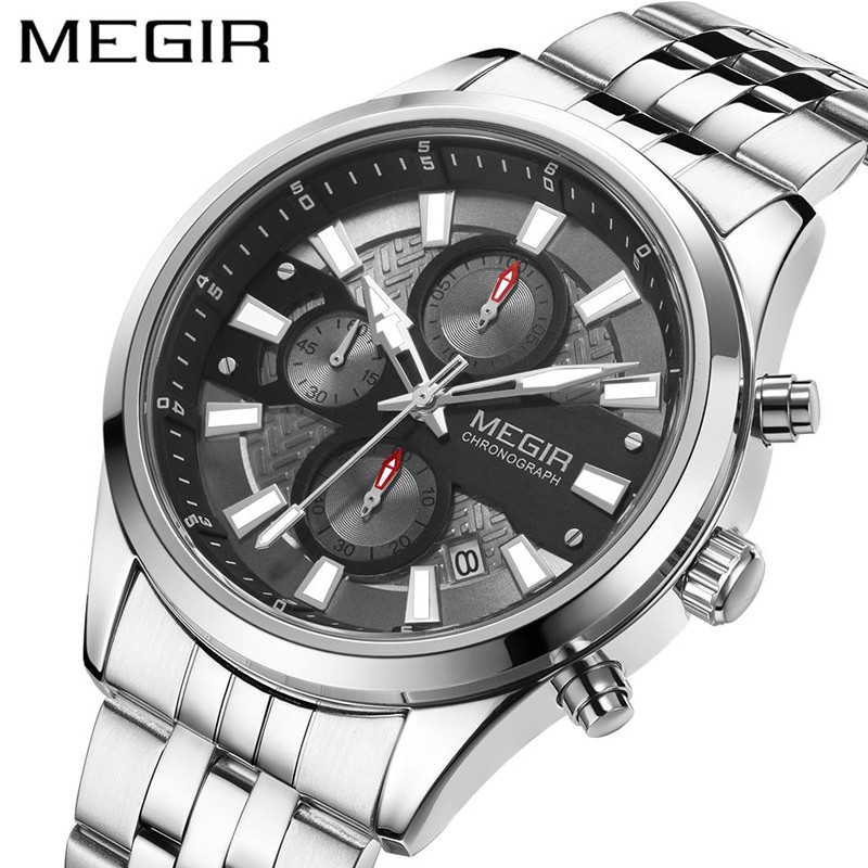 MEGIR 2154 Jam Tangan Pria Analog Chronograph Tali Kulit Luminous WATCHKITE WKOS