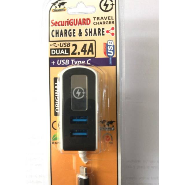 Securiguard smartGO dual USB type C 2.4a