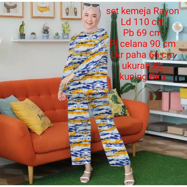 Set Stelan Kemeja Pakaian Wanita Dewasa / Casual Motip Tye Dye Lengan Panjang/ ukuran XL