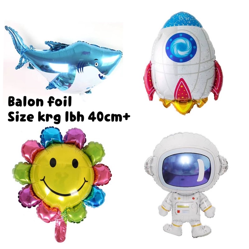 balon foil karakter bentuk astronot hiu roket rocket mickey apollo bunga rainbow shark balon bentuk 40cm