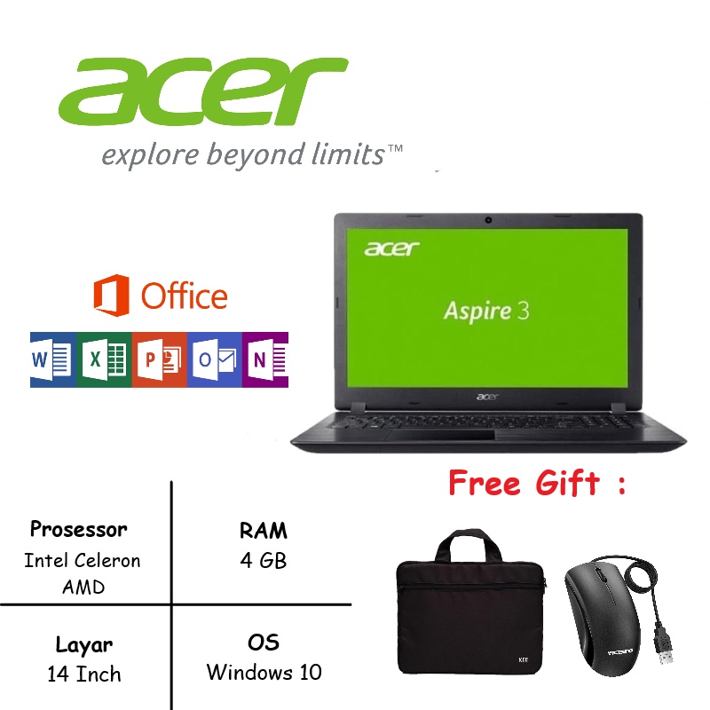 LAPTOP ACER ASPIRE 3 SLIM RAM 4GB SSD 256GB WIN 10