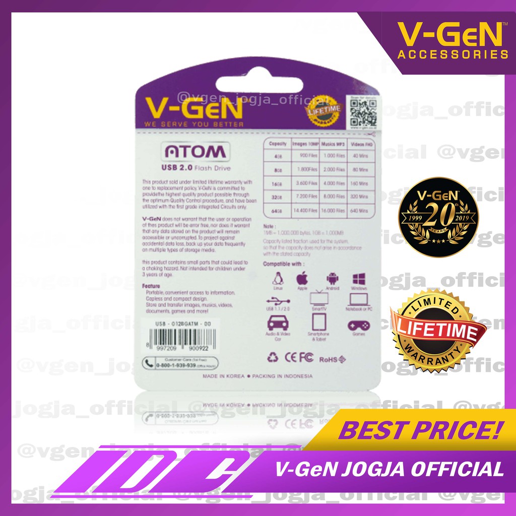 Flashdisk V-GeN Atom 4GB, 8GB, 16GB, 32GB,  64GB, 128GB Original