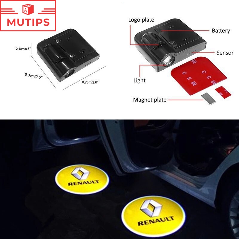 Renault 2Pcs Lampu Proyektor Pintu Mobil Wireless Untuk Kwid Logan Captur Clio Megane 2 Sandero Scenic