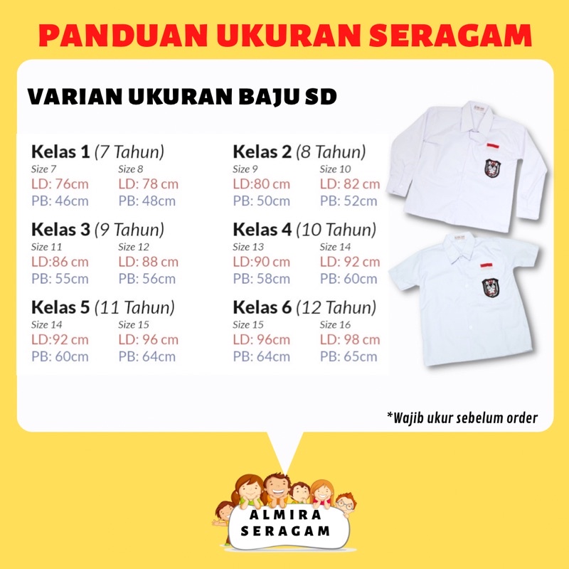 PRODUK LOKAL | Setelan Super Lengkap Seragam Sekolah SD KEMEJA BAJU PENDEK dan ROK PANJANG Perempuan Cewek