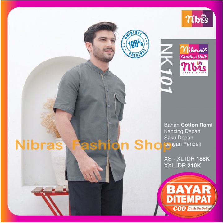 Baju Koko Nibras Dewasa Lengan Pendek NK 101 Grey Polos Terbaru 2022 Baju Kemeja Nibras Pria Cowok L