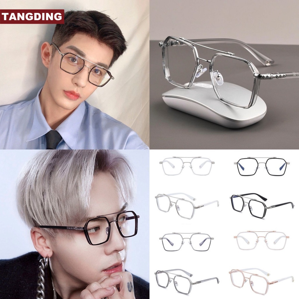 【COD Tangding】Double Ancient Blue Light Flat Glasses Frame Men Fashion Sunglasses Finished Glasses Female