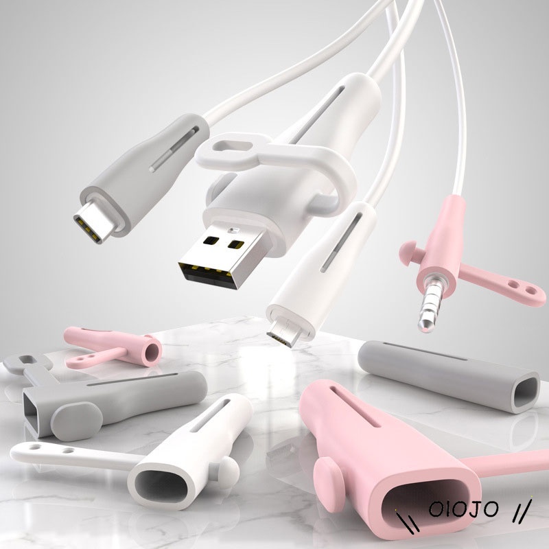 Ponsel Charger Kabel Penutup Pelindung Silicone Anti-Drop Earphone Kabel Pengisian Kabel Winder - ol