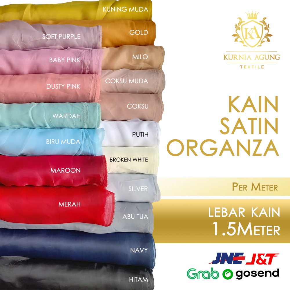 Kain Satin Organza Warna Lilac Sage Green Polos Meteran Premium Silk Kaca Meter Murah Laris Bahan Gaun Gamis Hijab Kerudung