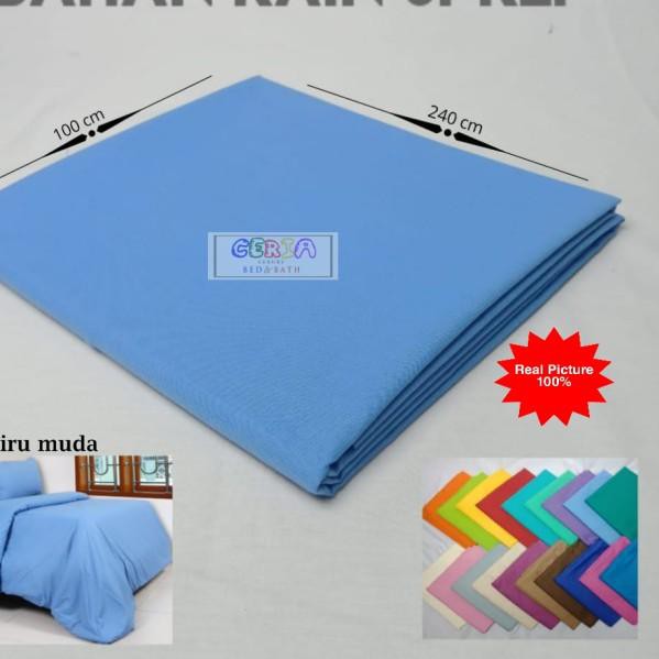 ☞ Bahan Kain Sprei Polos Meteran Katun Panca Lebar 240 Cm Capucino - Biru Muda ✷