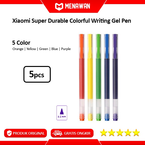 

Xiaomi Mi Super Durable Colorful Writing Gel Pen Pulpen Pena Warna 5 Pcs