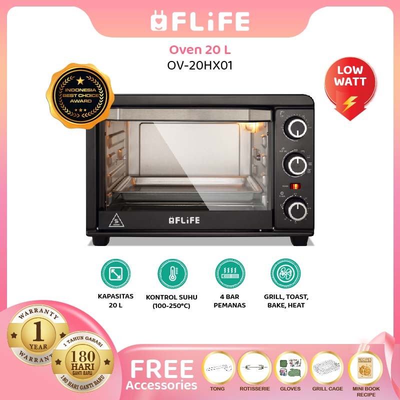 Oven Flife OV-20HX01 Oven Listrik Kapasitas 20 Liter 4 Elemen Panas