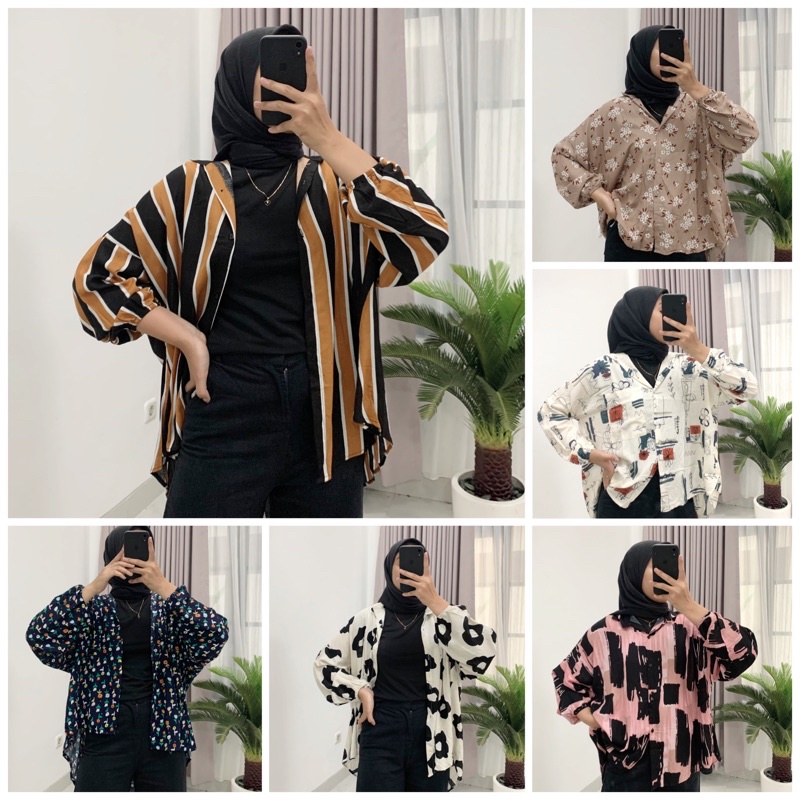 KEMEJA RAYON OVERSIZE MOTIF LD 130 / KEMEJA Wanita Full Kancing Busui