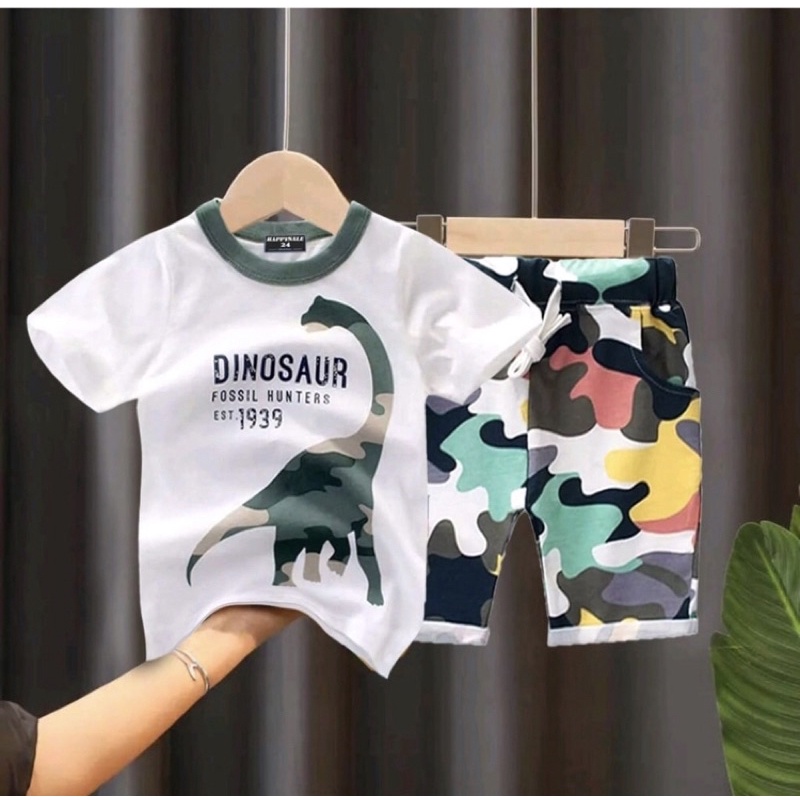 COD-/ Setelan terlaris Baju bayi anak motif Dino army Loreng size 1-5 Tahun bahan katun premium best quality termurah diskon/ Setelan Baju bayi anak laki laki/ Setelan baju bayi anak Cowok/ Setelan baju bayi anak perempuan terlaris Best product