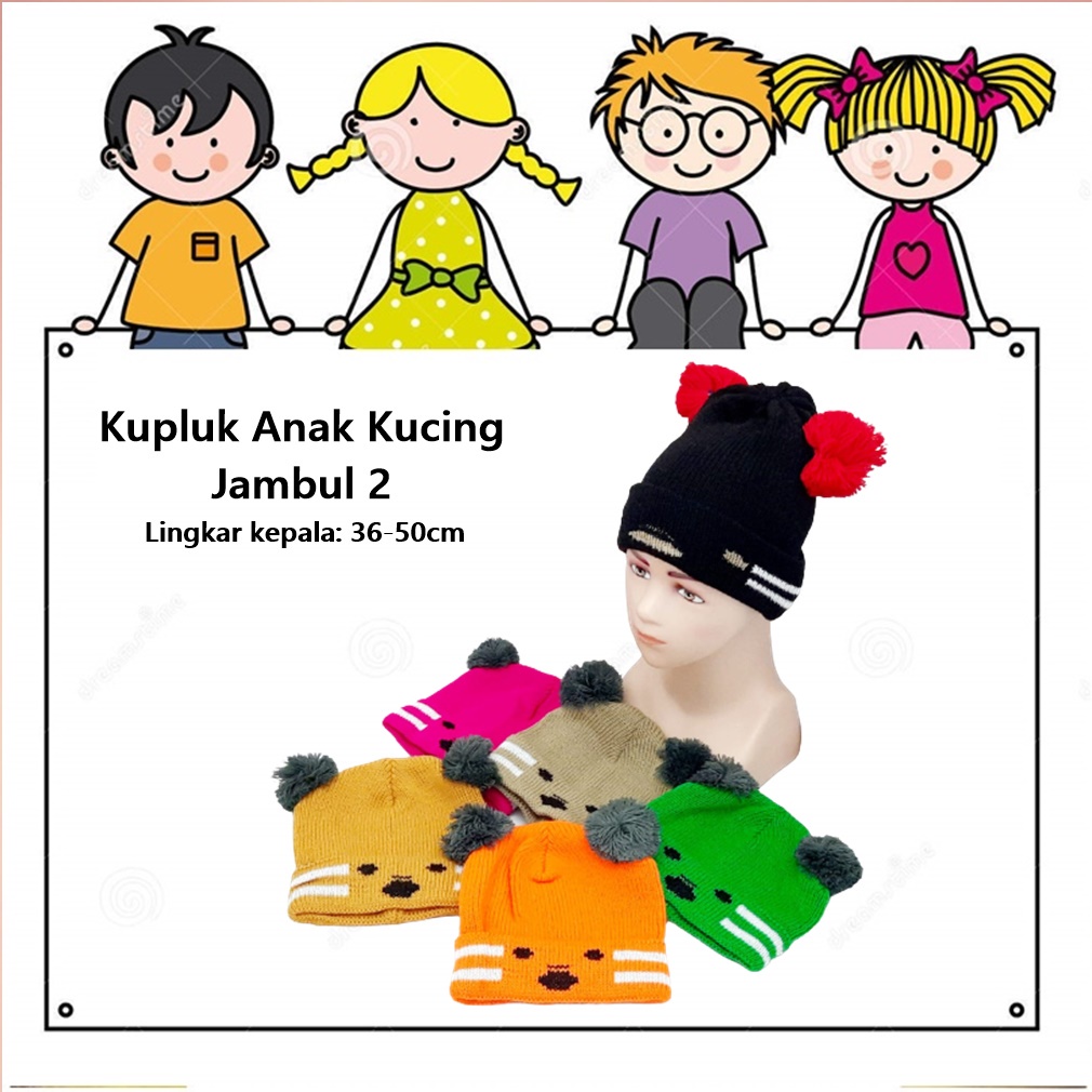 Kupluk/Beanie Hat/Topi Beni Anak Kucing Jambul 2 Lingkar 36-50cm