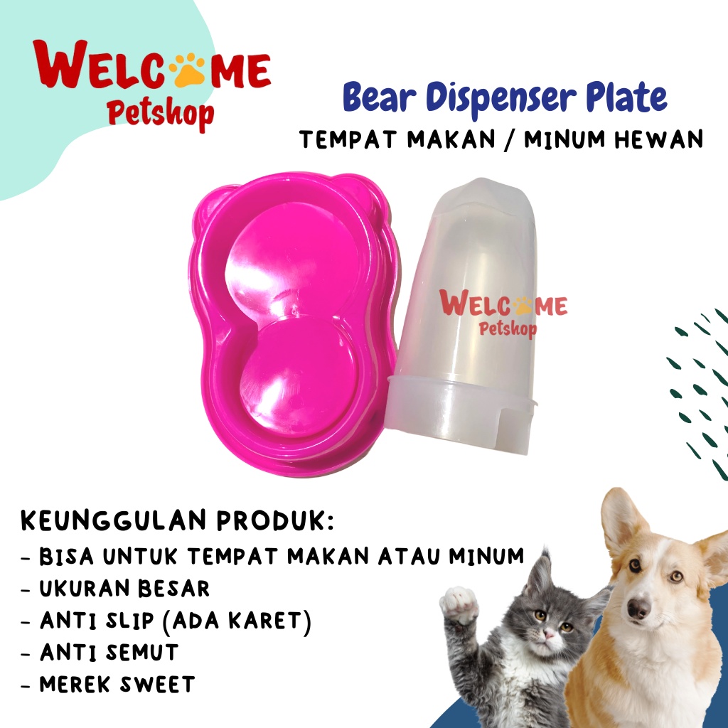 Bear Dispenser Plate Tempat Makan Atau Minum Anjing Kucing Kelinci