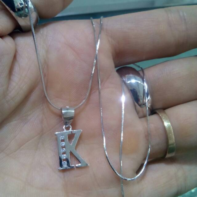 Kalung Liontin Huruf K Perak Silver925 Asli Lapis Emas Putih Liontin Huruf k