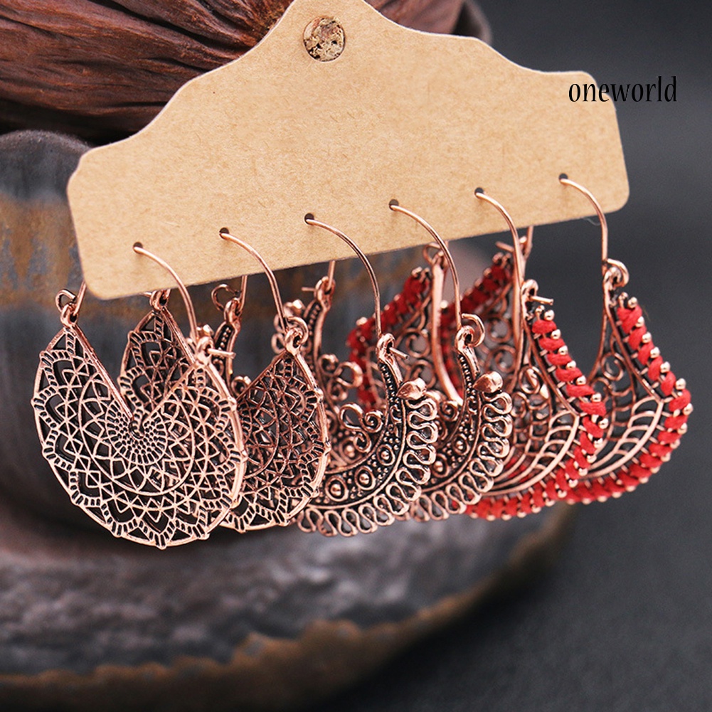 OW# 3Pairs Geometric Round Seashell Dangle Women Hoop Hook Earrings Party Jewelry