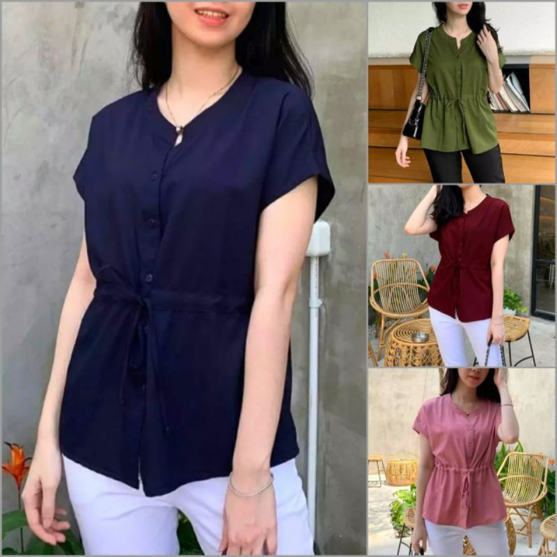 BLUS POLOS LENGAN PENDEK CALOSA TALI SERUT DEPAN