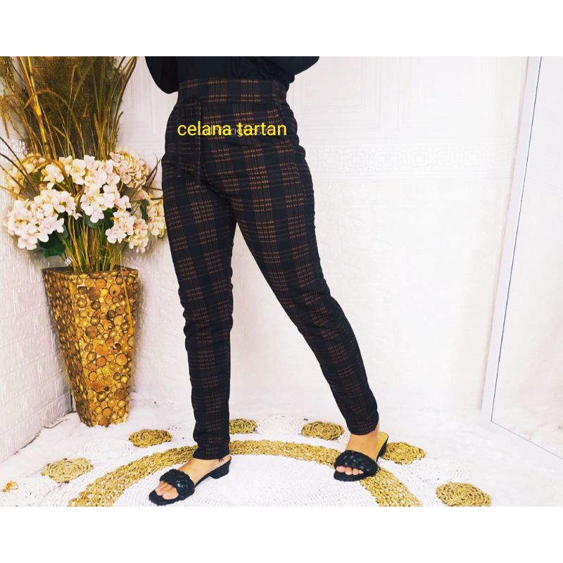 Celana tartan motif kotak/ Celana wanita kotak kotak/  Baggy pant kotak