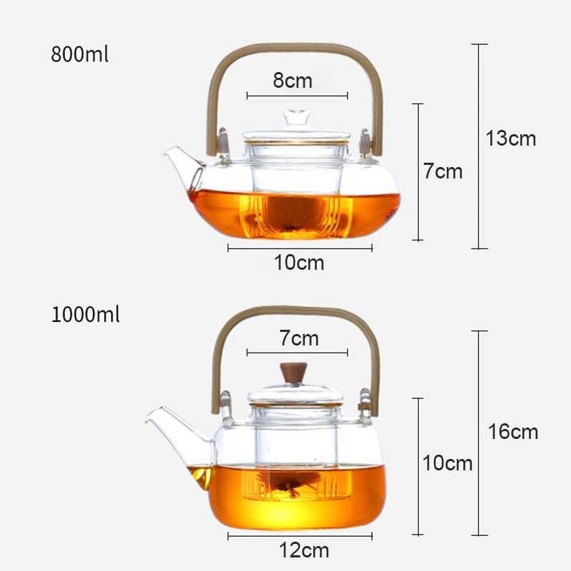 Teko Kaca Pitcher Gagang Kayu 800-1000ml Teapot Borosilicate Glass