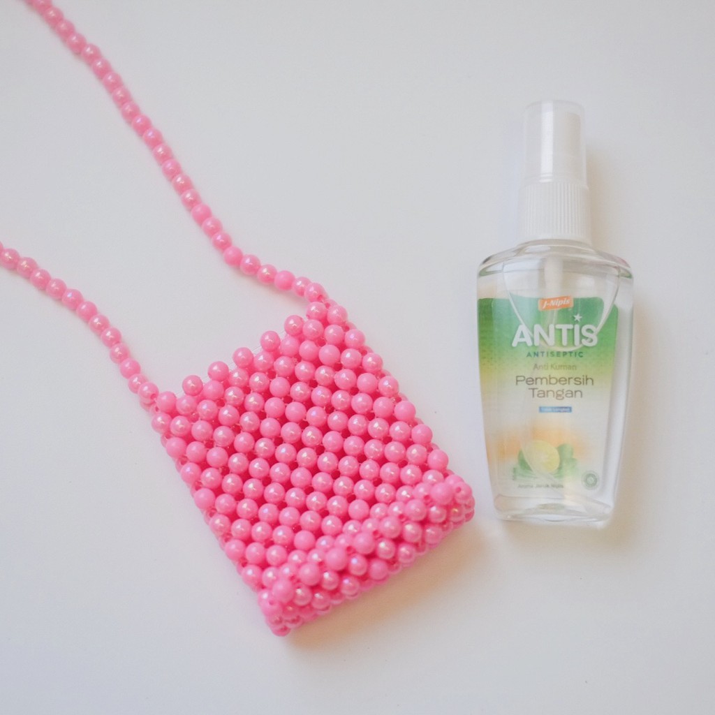 hand sanitizer bag / gantungan holder beads korean with antis 55ml  pink neon
