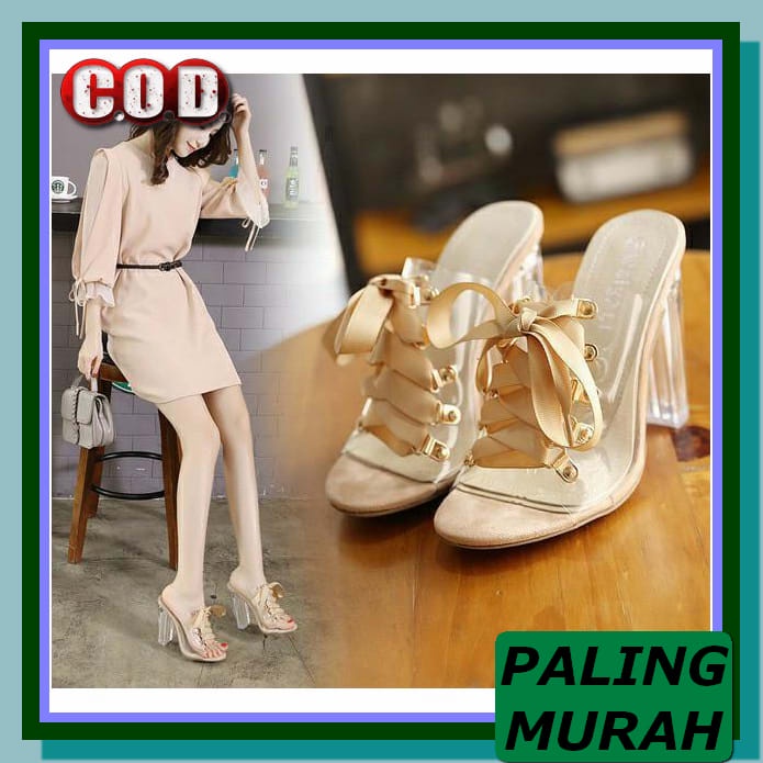 Sandal Sendal Slop Jinjit Andin Ikatan Cinta Hak Tahu Kaca Haihil LZ102 Heels Wanita Kaca Princess