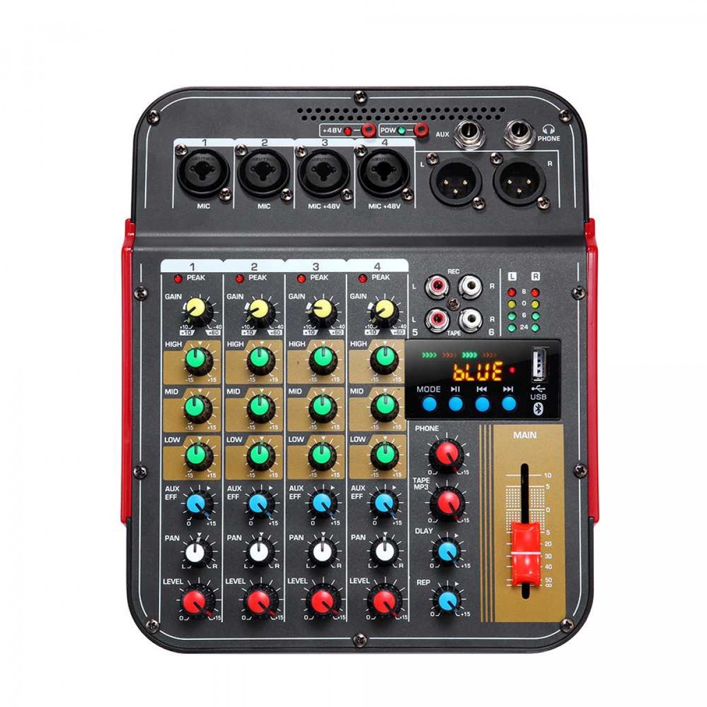 Audio Mixer Professional Live DJ Bluetooth 6 Channel Phantom Power