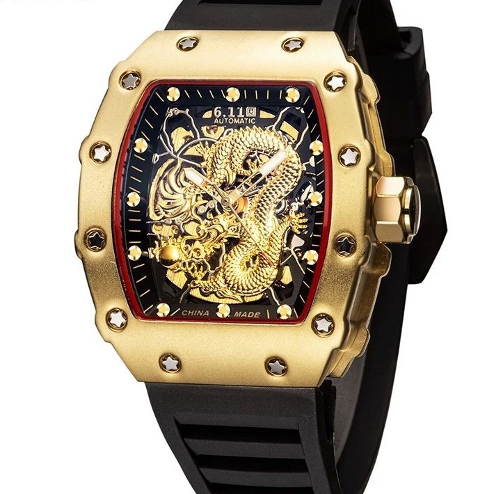 Jam Tangan Homage RM Mewah Mekanik Otomatis Luxury Gold Dragon Pintime